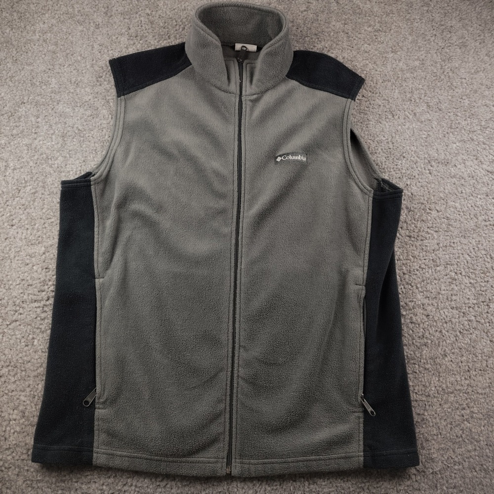 Columbia Vest Mens Large Steens Mountain Grey Black Full Zip Fleece EUC